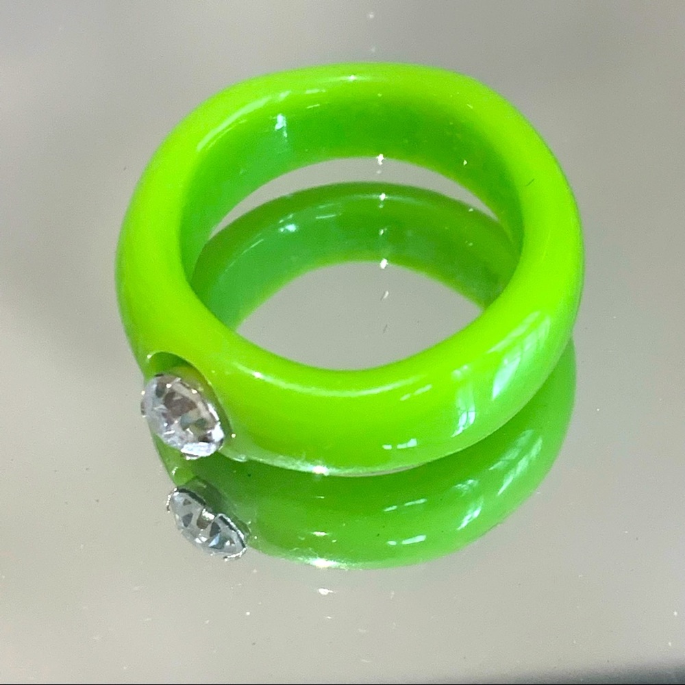Green Acrylic Clear Crystal Cubic Zirconia Statement Ring Size 7